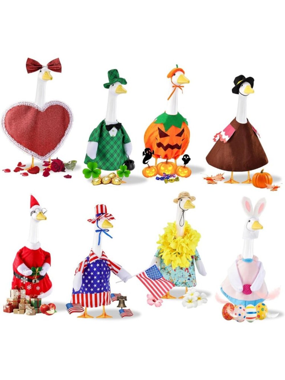 Seasonal Porch Goose Costumes Set, 8-Piece Outfit for 17-23" Decor